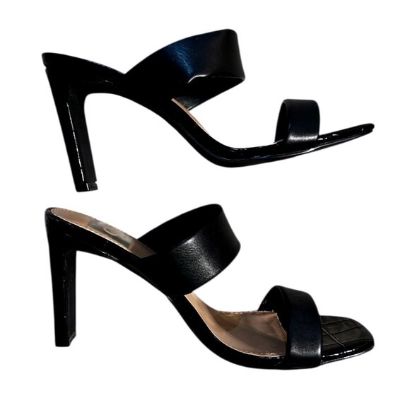 Dolce Vita Black Patent Crocodile Embossed Block Heel Mules Slides Womens Size 6 - Picture 3 of 6